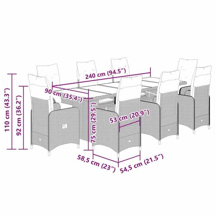 VidaXL Ensemble de bistro de jardin 9 pcs coussins beige poly rotin 3277299