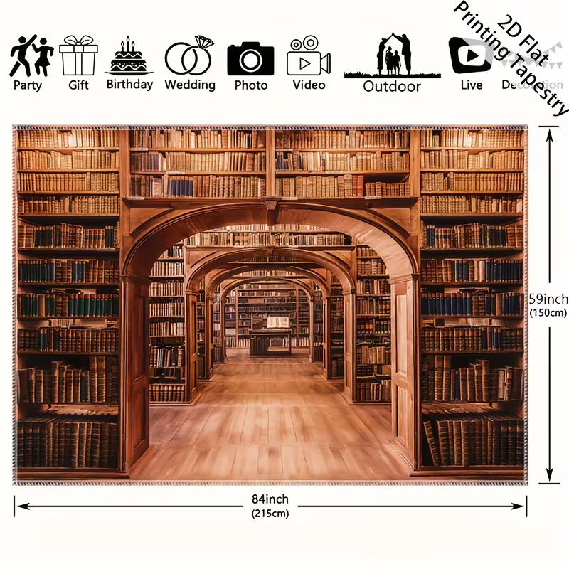 2D Antique Bookcase Corridor Backdrop for Book Lovers & Dark Aesthetic Photography
