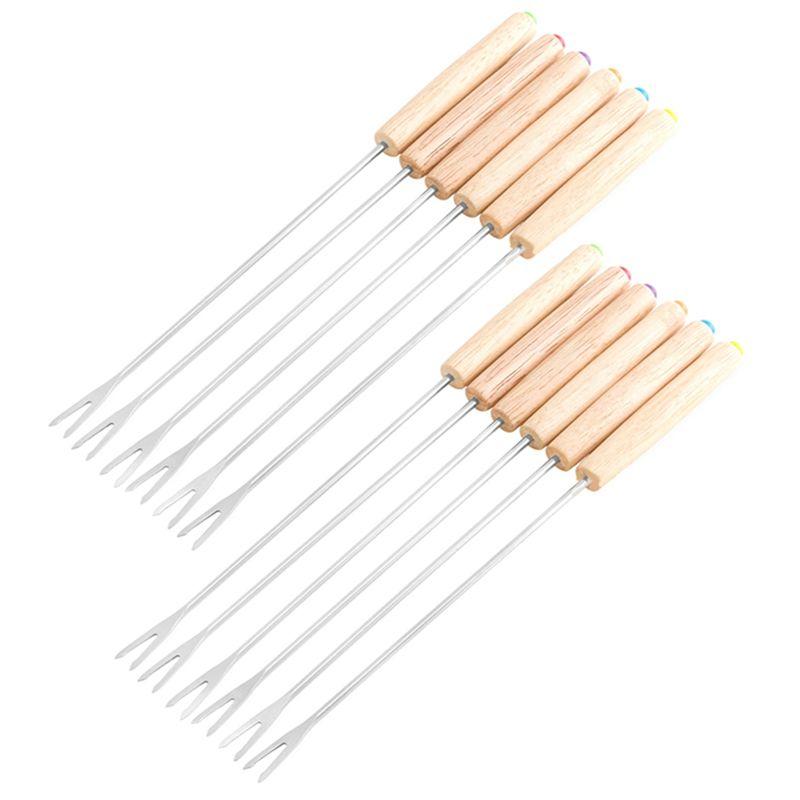 

ABUL-Fondue Forks, Cheese Fondue Sticks With Wooden Handle Heat Resistant For Chocolate Fountain Roast Marshmallows 24 X 1Cm