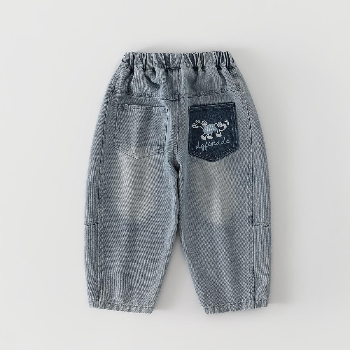 Beiteng Kids Korean Style Embroidered Jeans - Spring & Autumn Casual Pants for Boys 120 cm