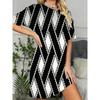 Plus Size, Women's Plus Size Crinkle Loose Fit Crew Neck Straight Cut Printed Dress, Comfortable and