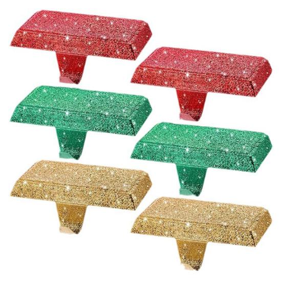 Glitter Christmas Stocking Holder Xmas Stocking Hanging Hook Heavy Duty Metal Stocking Hanger for Mantle Shelf Fireplace Stair Holiday Party Decor