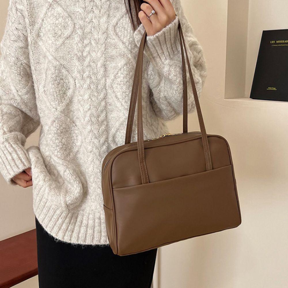 Korean Style Pu Leather Tote Bag Large Capacity Women's Handbag Vintage Boston Shoulder Bag  Lady