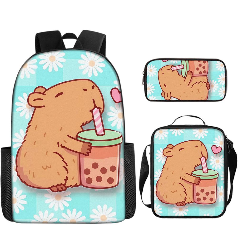 Luxus Neuheit Eigenartig Lustig Cool Capybara 3D Druck 3 Stück/Set Schüler Schultaschen Laptop Tagesrucksack Rucksack Lunchtasche Federmäppchen