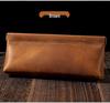 Spring-Loaded Crazy Horse Cowhide Pencil Case & Coin Purse - Multi-Functional Stationery Bag