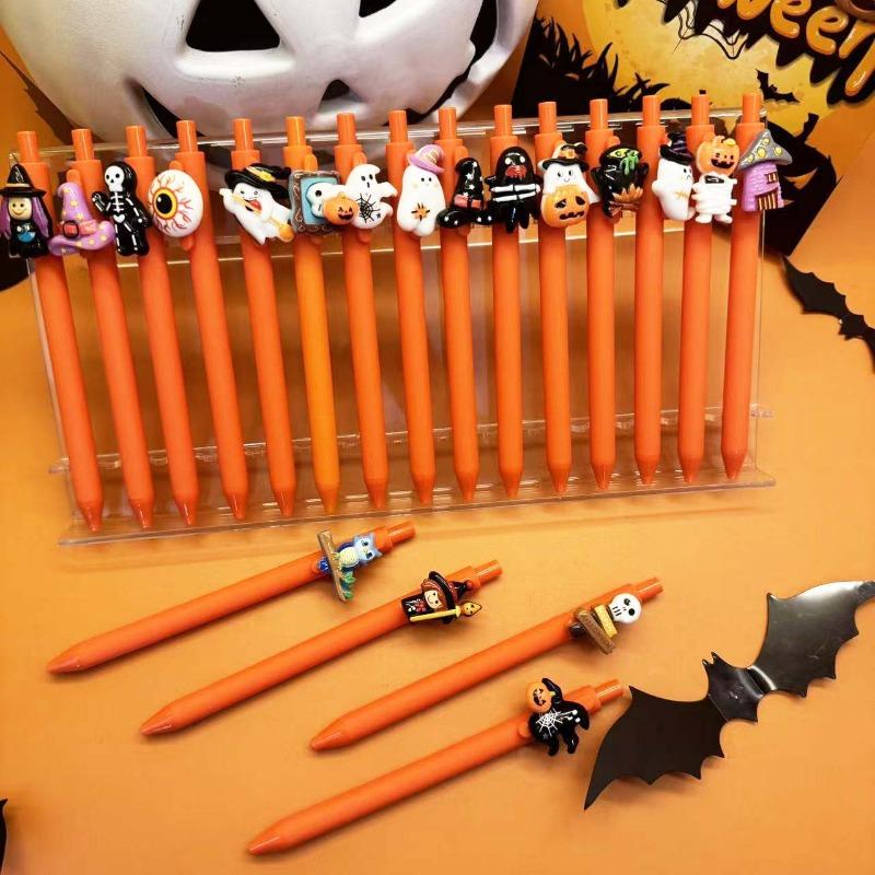 21Pcs Halloween Assorted Character Topper Writing Pens, Back to School Season Student Stationery, Spooky Festive Holiday themed Decorative Pen Set Ran