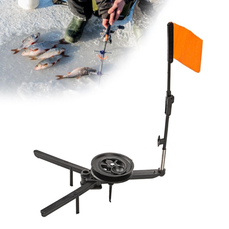 2pcs Ice Fishing Rod Tip Up Outdoor Winter Fishing Equipment Gear Tip Ups Strikes Indicators with Poles Flags for Angler