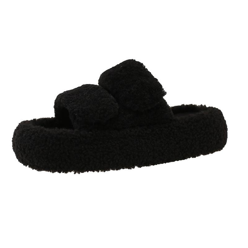 Fairy wind thick-soled fluffy slippers female outer wear 2025 new autumn and winter fashion home plush one-word cotton slippers