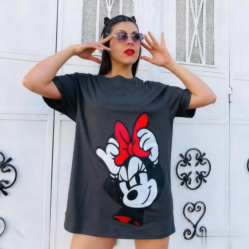Disney Minnie Maus Damen T-Shirt Locker Kurzarm Sommer Freizeit Oberteil Streetwear Trendig Niedlich Cartoon Grafik T-Shirt Y2k Kleidung