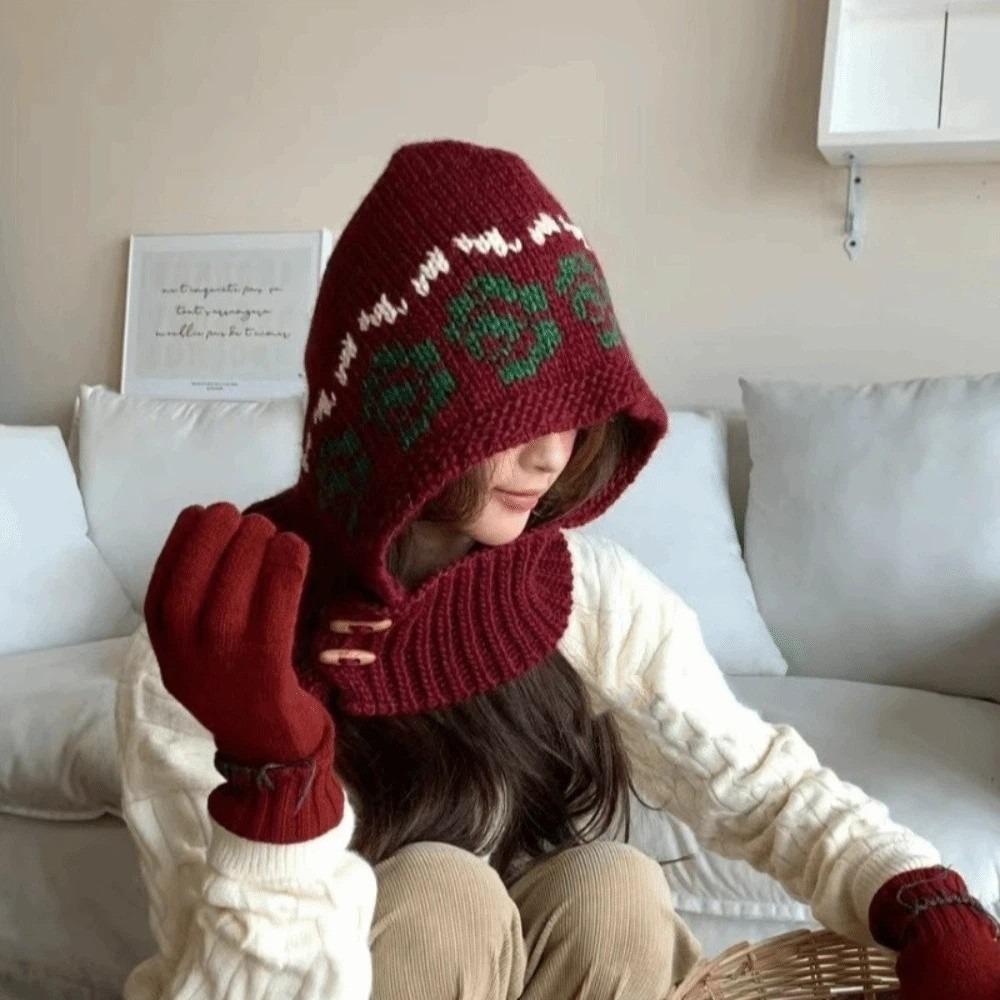 Ear Protection Knit Balaclava Warm Hooded Beanie New Korean Balaclava Hat Women Girl