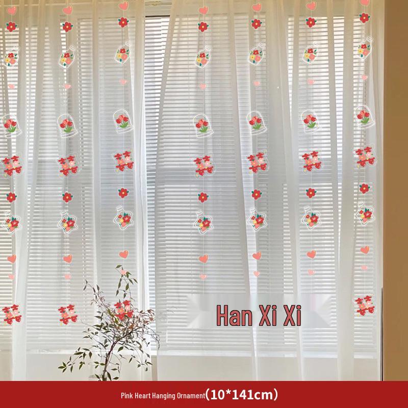 Our Home Wedding Decorations: Curtains, Pull Flowers, Hanging Ornaments, and Double Happiness Door Curtain for Wedding Rooms
