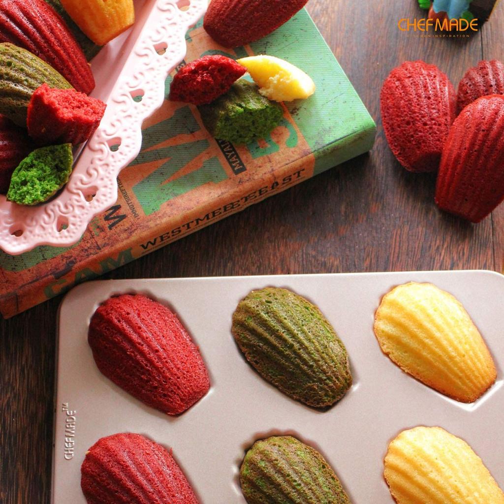 CHEFMADE Madeleine Mold, Shell Shape, Thin, 6 Cavities, Non-Stick