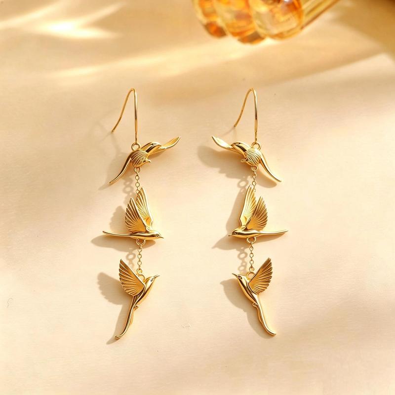 New Earrings, Golden Cloud Swallows, Long Earrings, High Temperament, Bird Women'S Stud Earrings, Jewelry Gift