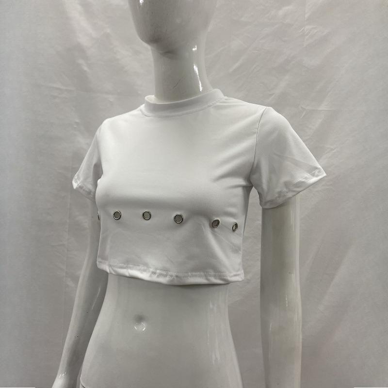 Spring and summer women's short round neck characteristic sexy exposed navel street T-shirt