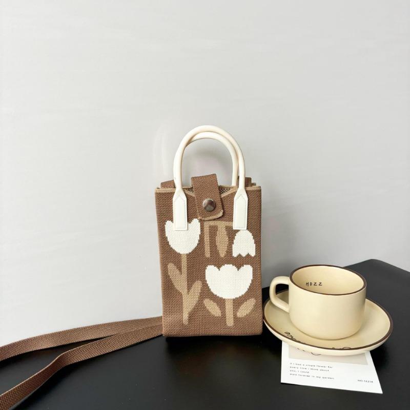 Mobile phone bag flower knitted bag niche versatile shoulder messenger bag trendy tote bag flower knitting