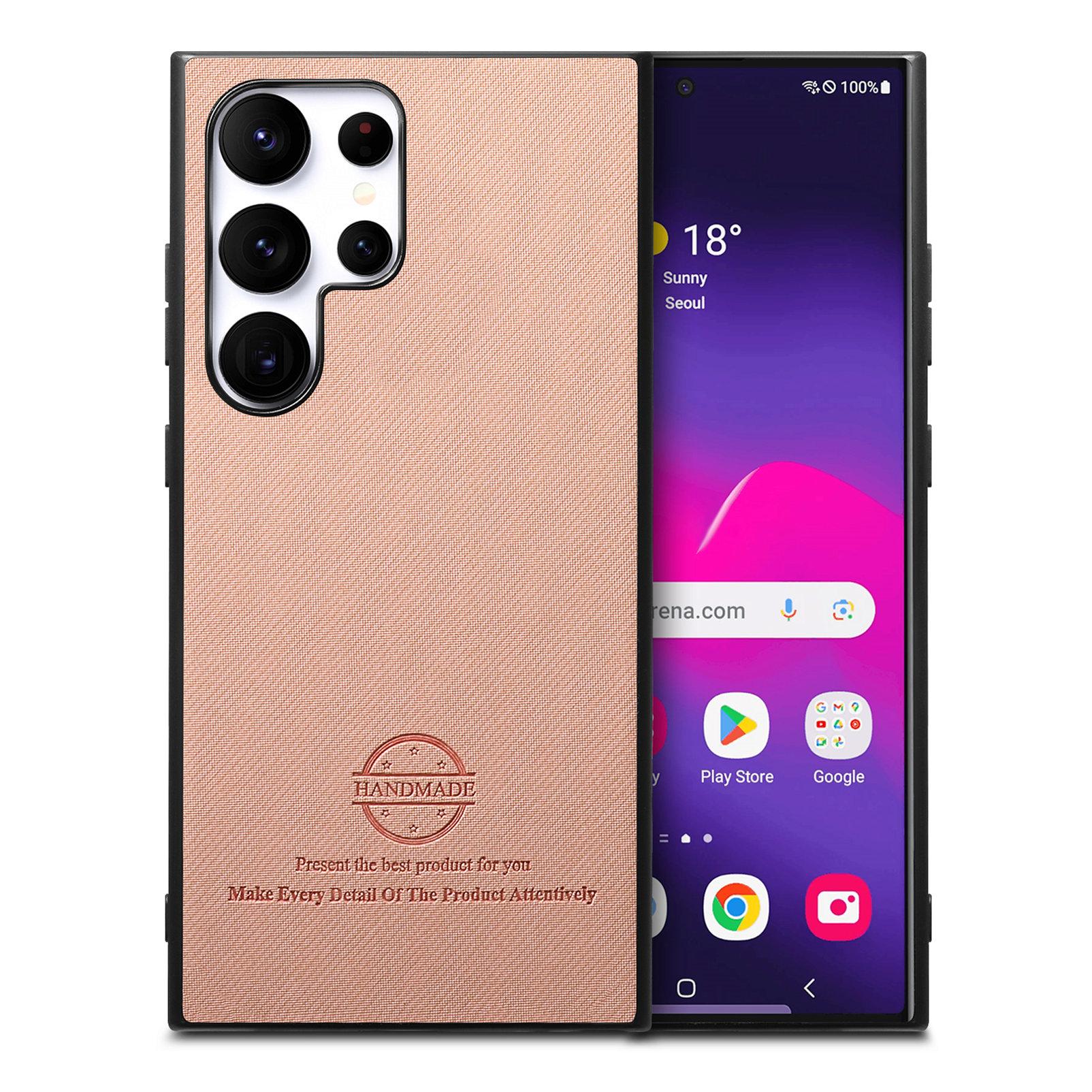 

Кожаная задняя крышка для телефона Samsung Galaxy S25 Ultra с тканевой текстурой Pink