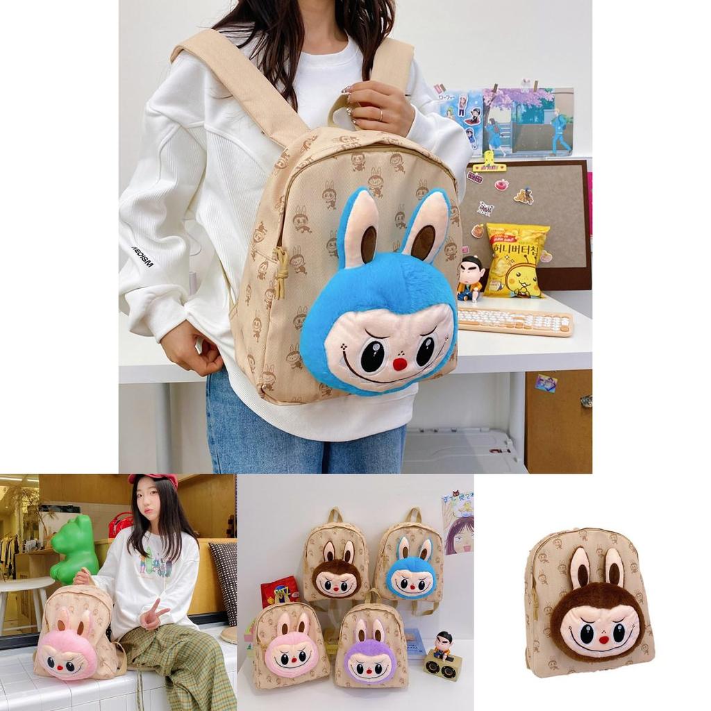 Cartoon Plush Backpack With Canvas Material And Adjustable Straps For Daily Use