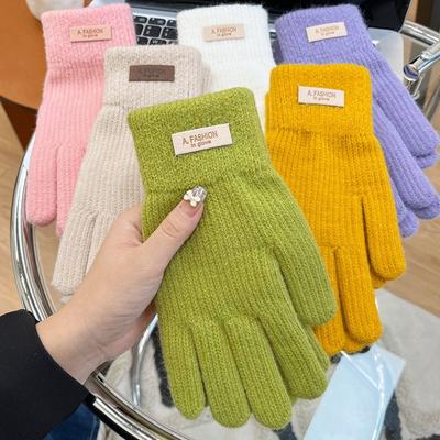Five Finger Full Finger Mittens Candy Color Cycling Driving Gloves Gift Knitting Gloves  Female