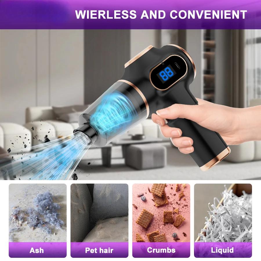Kablosuz Elektrikli Süpürge Ev ve Araba İçin Çift Kullanım Yüksek Güçlü Ev Aleti USB'li Ekranlı Halı Koltuk Araba Temizleyici