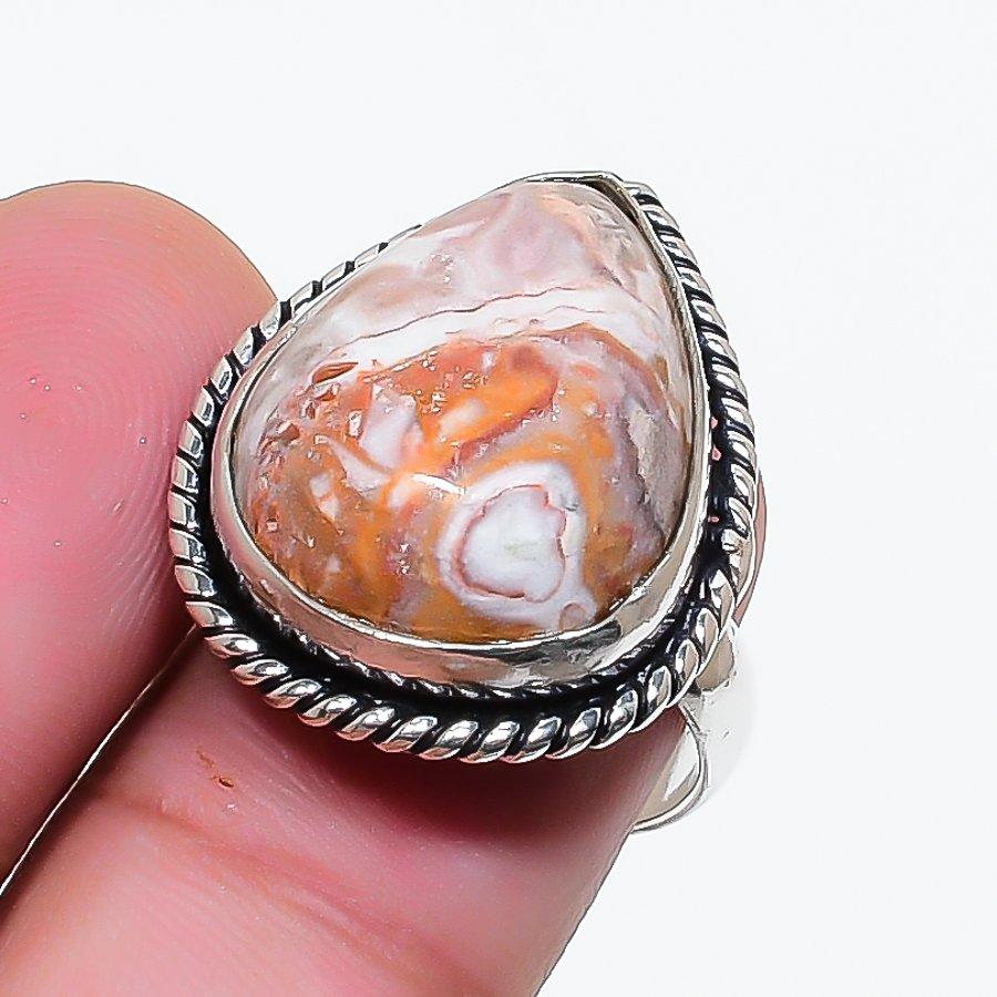 Natural Laguna Lace Agate Gemstone 925 Sterling Silver Jewelry Ring Size 6 AR-17765