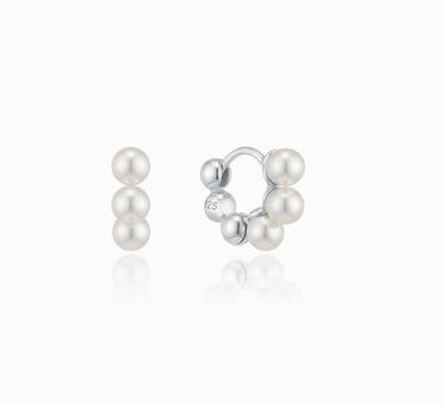 [Silver 925] Cream White Pearl Ball One-Touch Earrings (S) LLES25245S