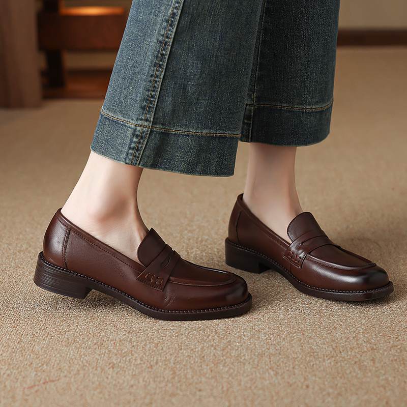 Krazing Pot Kuhleder Runde Zehenpartie Größe 42 Slipper Dicke Mittelhohe Absätze Zum Hineinschlüpfen Gladiator Braun Schwarz Farbe Herbst Pumps