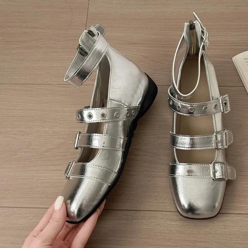 Fashion Fashion Inner Heightened Single Shoes Autumn New Square Toe Shallow Mouth Metal Buckle One-band Soft Sole Kitten Heel Shoes