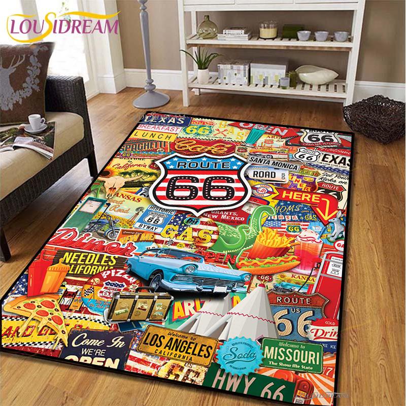 Route66 Motorcycle Carpet for Living Room Bedroom Rugs Kitchen Kids Door Unslip Floor Mats Birthday gift photography props Rug