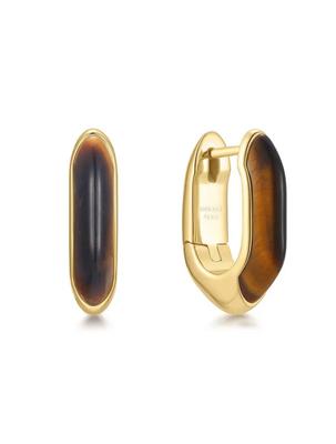 Gold Tiger Eye Hunger Hoop 925 Silver Earrings E068-01G-TE.