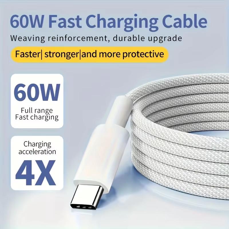 60W PD USB-C auf C Schnellladekabel für Apple iPhone 16 Pro Max 15 Plus Typ C Schnellladung für Samsung Nylon Geflechtkabel 2m