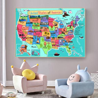 Modern Cartoon World Map America Kids Maps Canvas Painting Wall Art Posters and Prints for Living Room Home Decor Cuadros