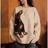 Knitted Sweater With Cartoon Dog Jacquard Unisex Loose Fit Crew Neck Pullover Fall 2027