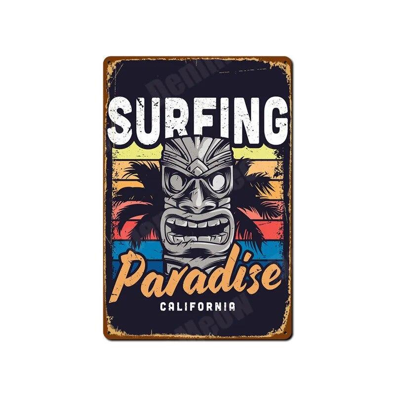 Tiki Bar Wall Art Posters, Tin Signs, Beach Bar, Hawaii Surfing, Vintage Home Decor, Tin, Pub, Cafe, ZSS16
