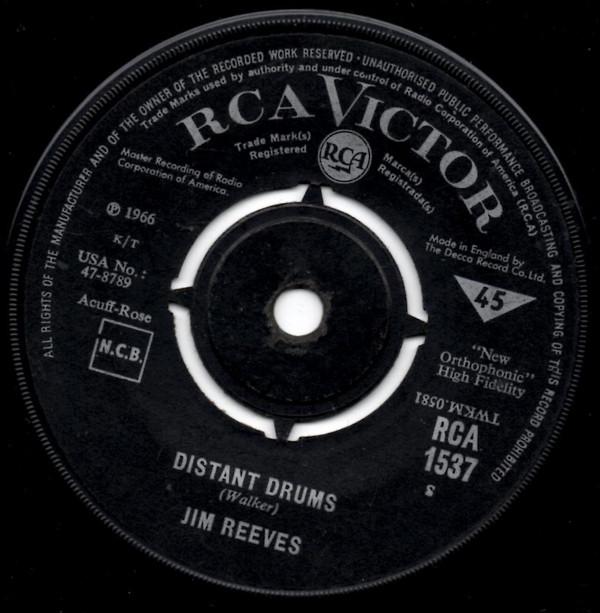 

7inch Record JIM REEVES Distant Drums Old Tige RCA1537 RCA VICTOR UK Rock Used