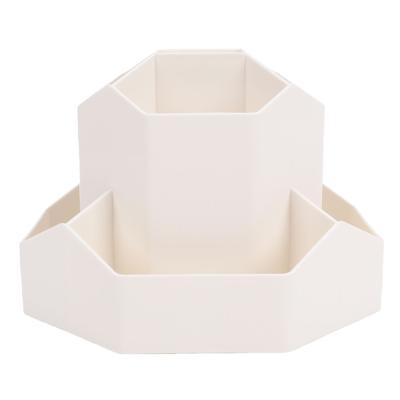 Rotating Makeup Organizer with 9 Compartments Countertop Cosmetic Holder for Desktop Bathroom Beige