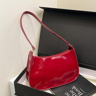 Damen Lackleder Handtasche Vielseitige Mode Schulter Casual Pendler Taschen Mädchen Marke Designer Reißverschluss Handtasche