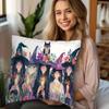 Bohemian Witch & Cat Pillow Cover 2D Printed Polyester Sofa Cushion Case – Vintage Floral Magic Decor For Halloween