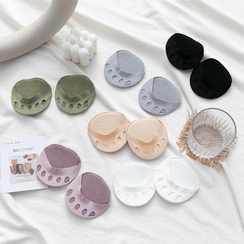 Almohadillas para el antepié de cinco dedos para mujer, calcetines invisibles de tacón alto, medias plantillas sin dedos, calcetines hasta el tobillo de corte bajo para mujer