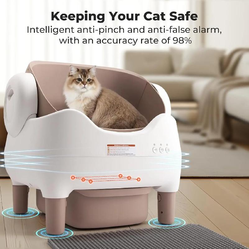 Automatic Self Cleaning Cat Litter Box Intelligent Cat Litter Pan Open-Top Design Odorless APP Control Cat Sand Box Tray