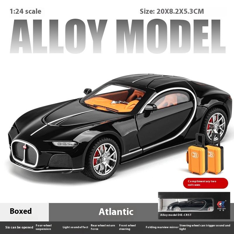 

Модель автомобиля Bugatti Atlantic Alloy в масштабе 1/24, с подсветкой и аутентичными звуками, идеальный подарок для детей и автолюбителей чёрный