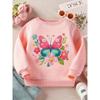 Kids Sweatshirt Butterfly with Flowers Illustration Print Long Sleeve Crewneck Sweatshirt - Soft Casual Pullover Top , Fall Winter Clothing