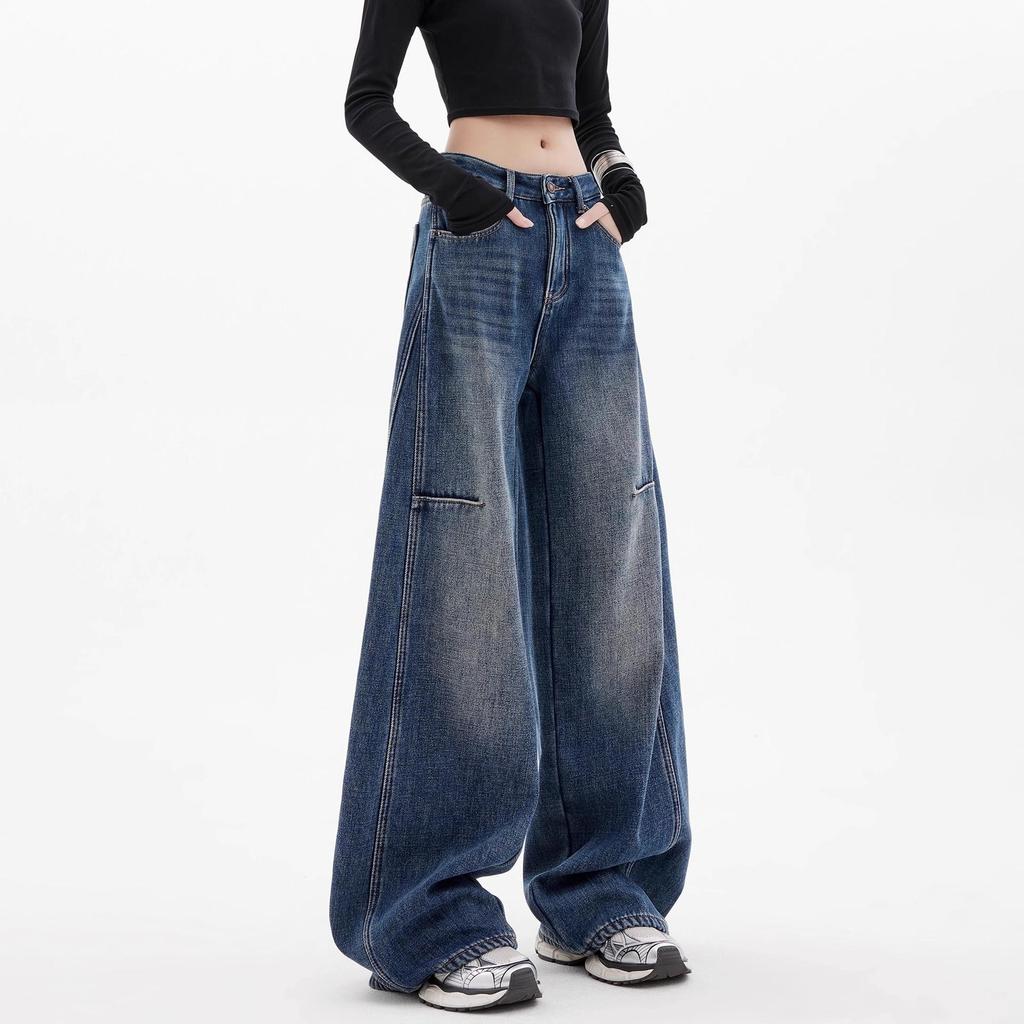 Autumn High-End Extra Long Wide Leg Slimming Floor-Length Loose Scimitar Jeans for Women