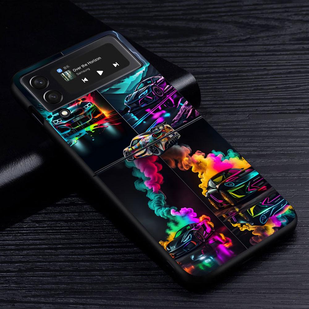 Cool Sports Car Case for Samsung Galaxy Z Flip4 Flip3 5G PC Hard Cell Phone Shell Z Flip 4 3 Black Coque Zflip4 Zflip3 Cover