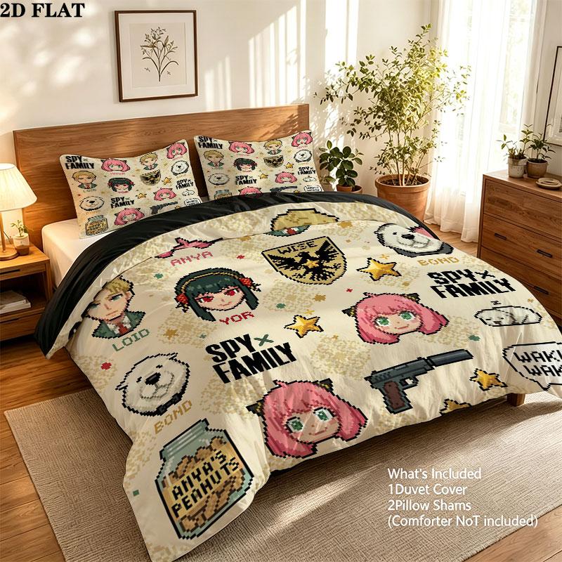 Spy Family Pattern Bedding Quilt Set Quilt Cover Pillowcase Home Birthday Gift(1 * duvet cover + 2 * pillowcase, without core)