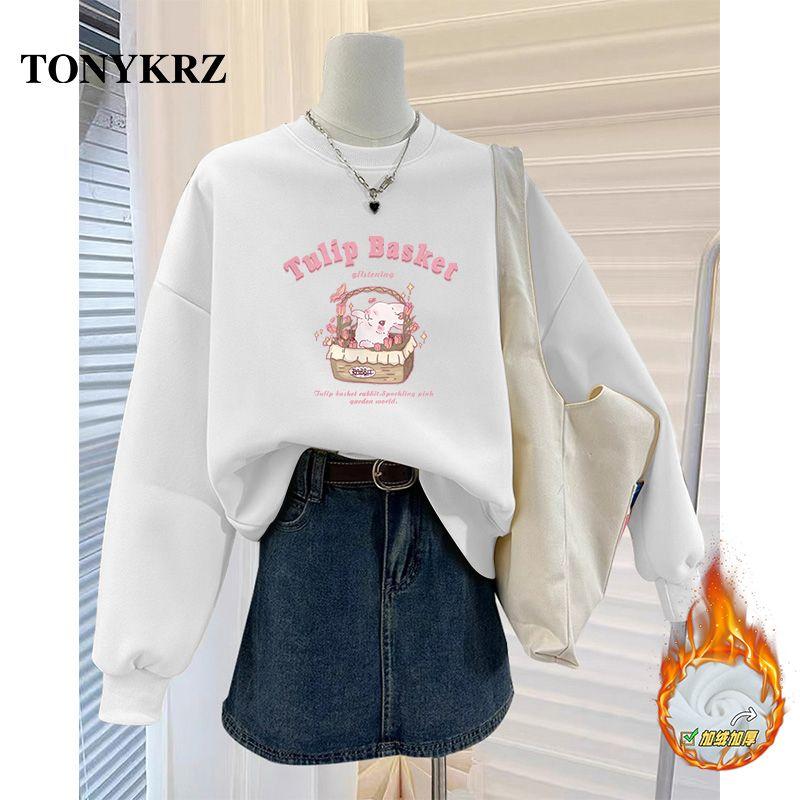 Милая и симпатичная девочка-подросток Sensation в теплой толстовке с капюшоном и бархатным женским топом с круглым вырезом S белый 1869₽