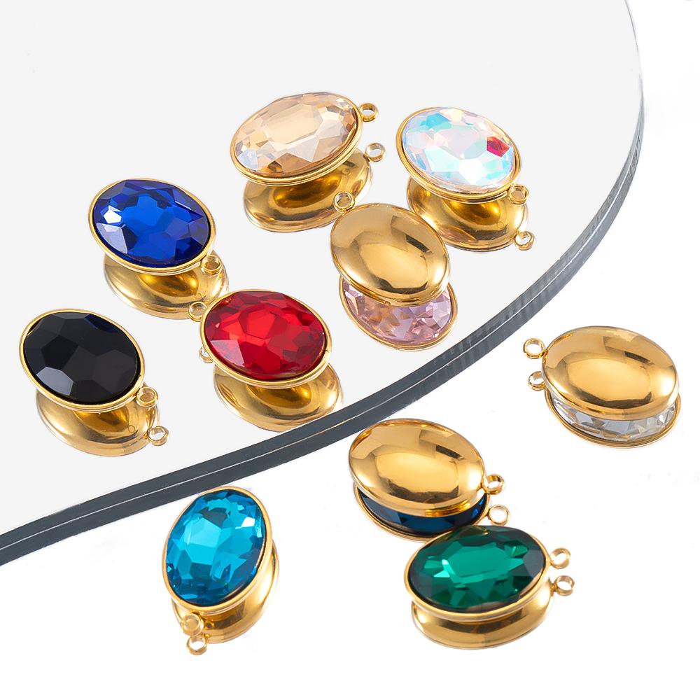 5pcs Colorful Crystal Charms Stainless Steel Geometry Oval Star Flower Charm Earrings Pendants for DIY Necklace Jewelry Findings