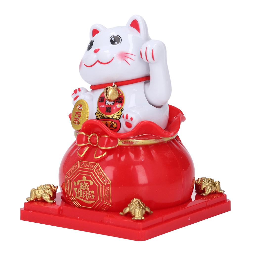 Cat Statue Automatic Waving Arm Solar Powered Wealth Welcoming   Cat for Present Cash Register Home Decoration