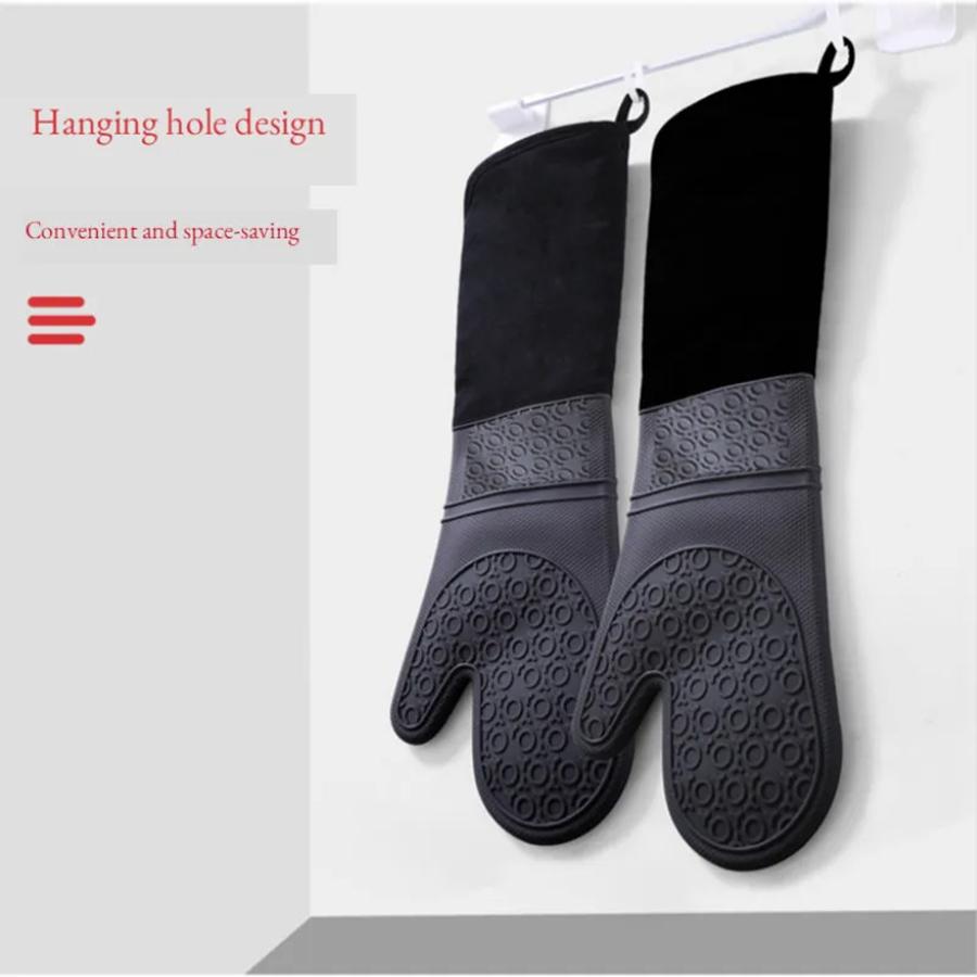 Verlängerte Silikonhandschuhe Ofenhandschuh Doppellagige Ofenhandschuhe Hitzebeständige Mikrowellenhandschuhe Rutschfester Topflappen Grill-Backhandschuhe