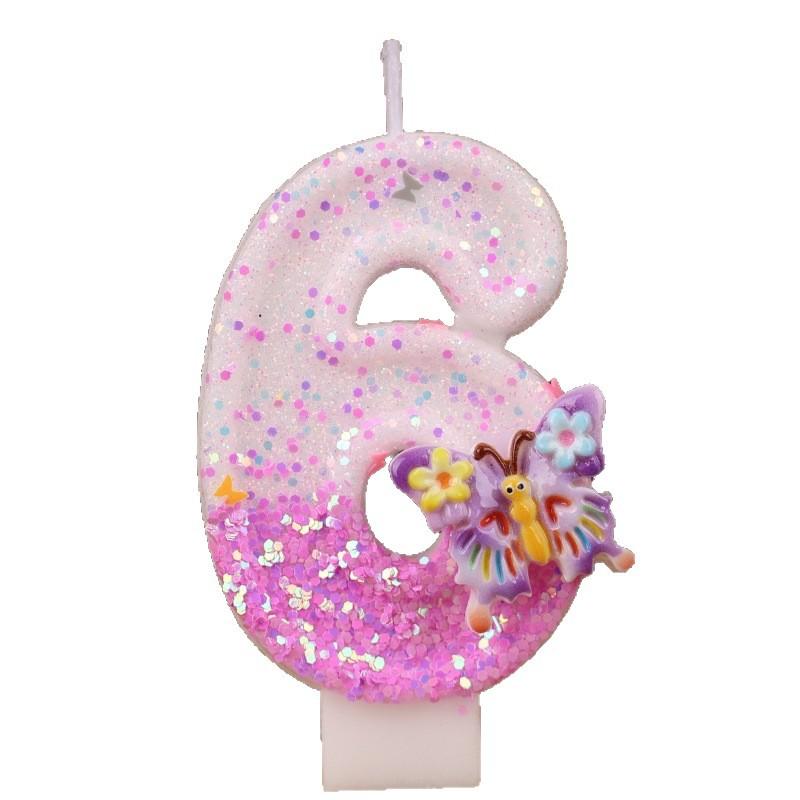 Creative Flower Butterfly Number Candle Birthday Cake Decoration Plug-in Children's First Birthday Party Candle