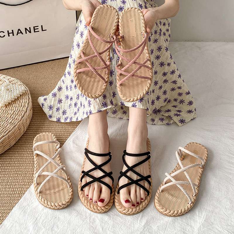 Roman Sandals Fairy Wind Flat Bottom Wear Beach Shoes Seaside 2025 Summer Spring New Versatile Slippers